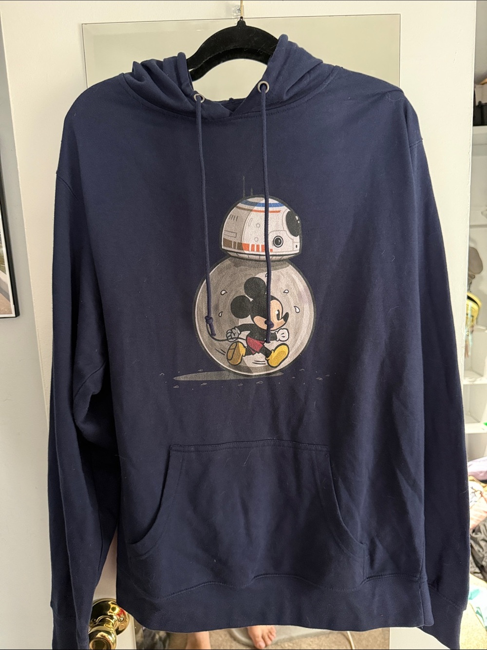 Teepublic XL Mickey & BB-8 Graphic Navy Pullover Hoodie